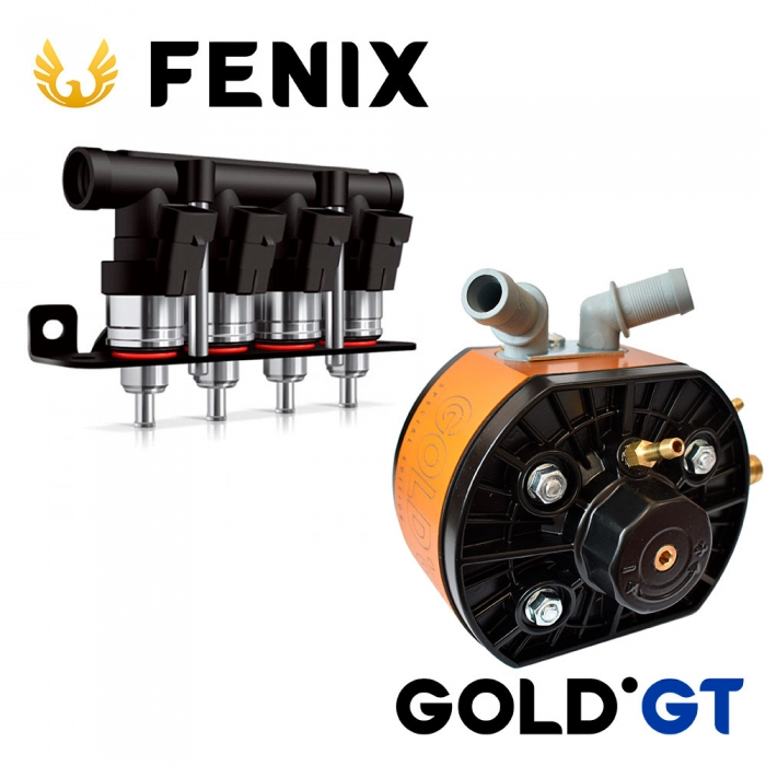 Комплект Редуктор GOLD GT, до 340 HP + Форсунки FENIX в рейке на 4 цил., (1,9 Ом), 120+ NL/min